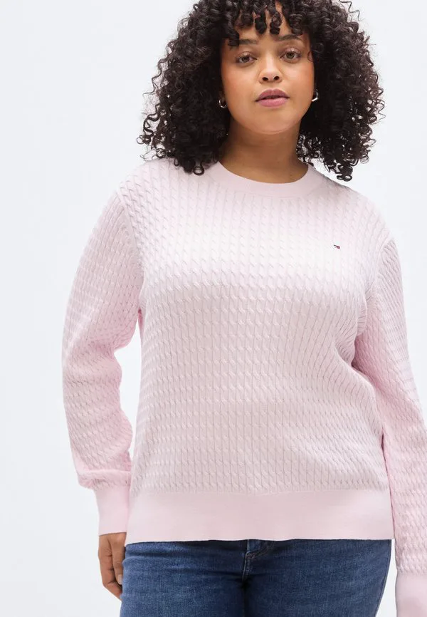 Свитер с круглым вырезом и косами, изогнутой вязки. Tommy Hilfiger Curve, Light Pink — фото 4