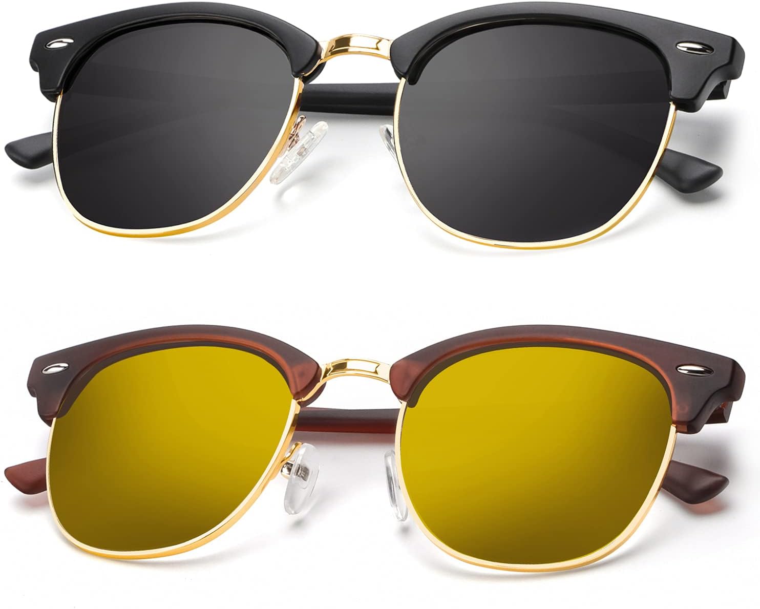 

Поляризованные солнцезащитные очки KALIYADI для мужчин и женщин, полуободковая оправа, солнцезащитные очки для вождения, блокирующие УФ-излучение, A18-(2 Pack) Matte Brown | Golden | Golden Rim / Matte Black | Black | Golden Rim