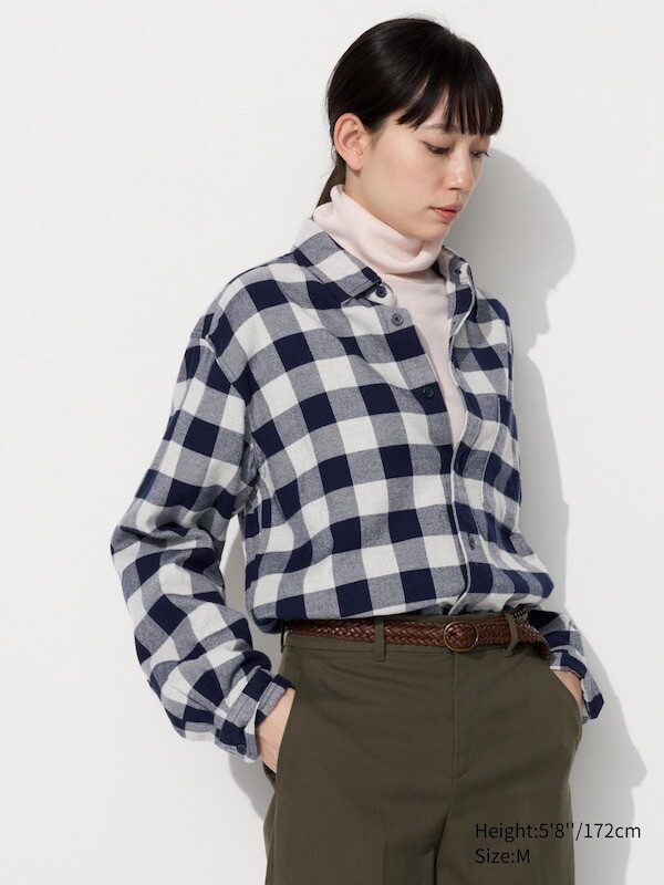 Фланелевая рубашка обычный воротник, клетчатый Uniqlo, красный — фото 3