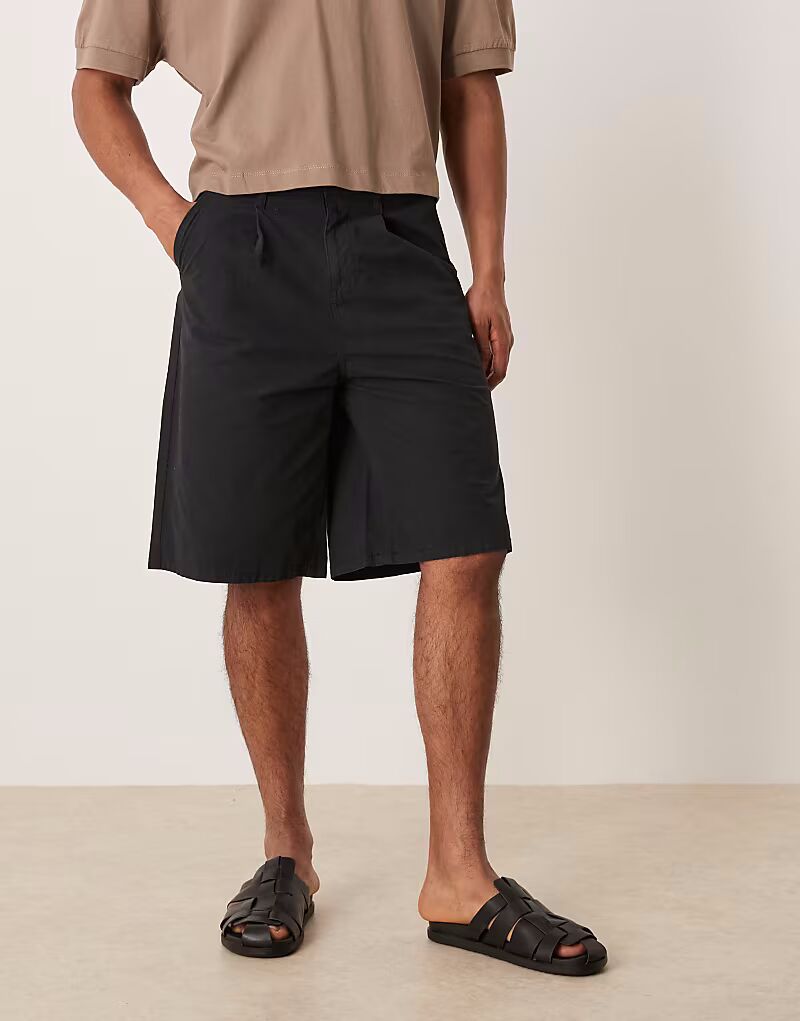 

Длинные шорты ASOS DESIGN черного цвета со складками