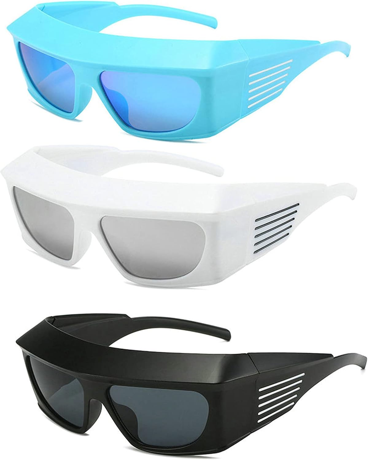 

Солнцезащитные очки Willochra с обтекаемой формой, футуристические солнцезащитные очки, овальные солнцезащитные очки в стиле Y2k, спортивные модные солнцезащитные очки для женщин и мужчин, 3pcs-blackwhite&blue