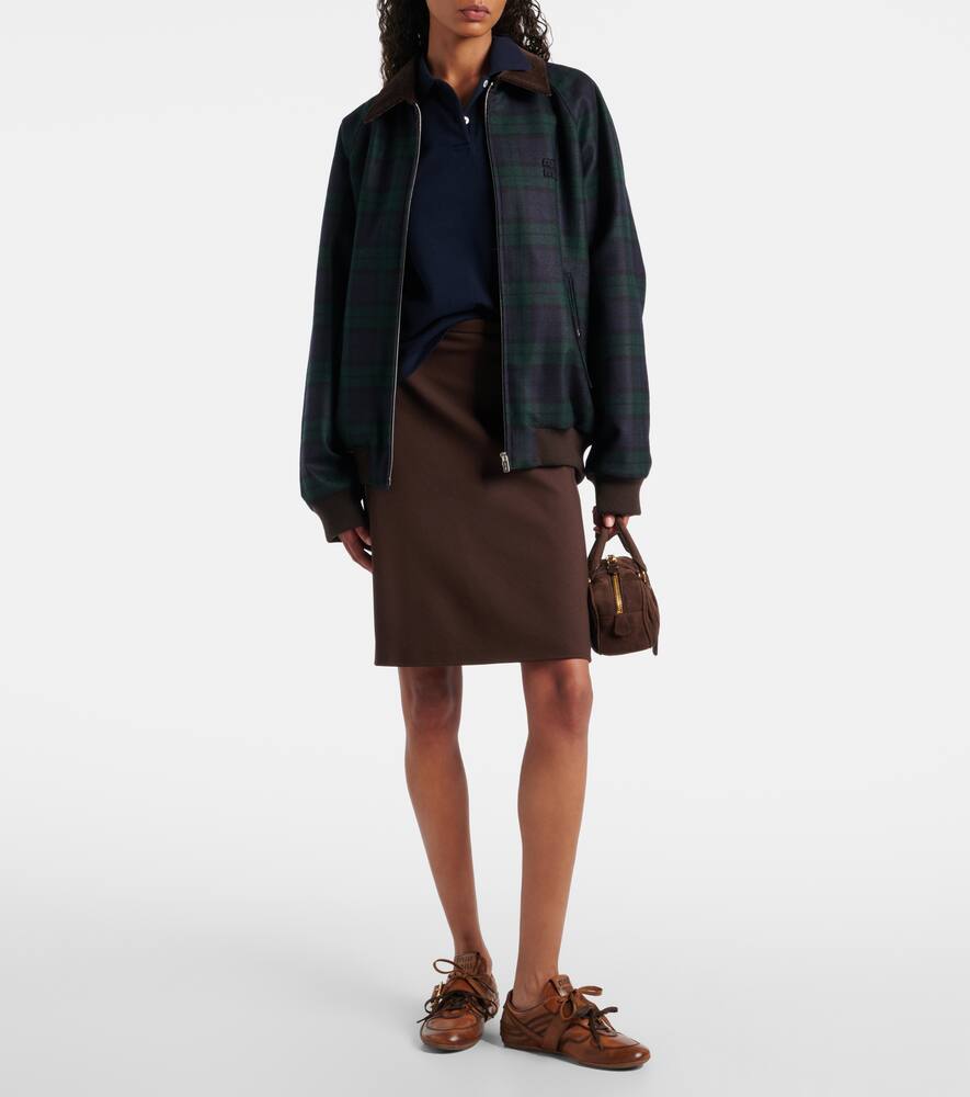 Блузон из твила из чистой шерсти в клетку Miu Miu, Blu+Verde — фото 2