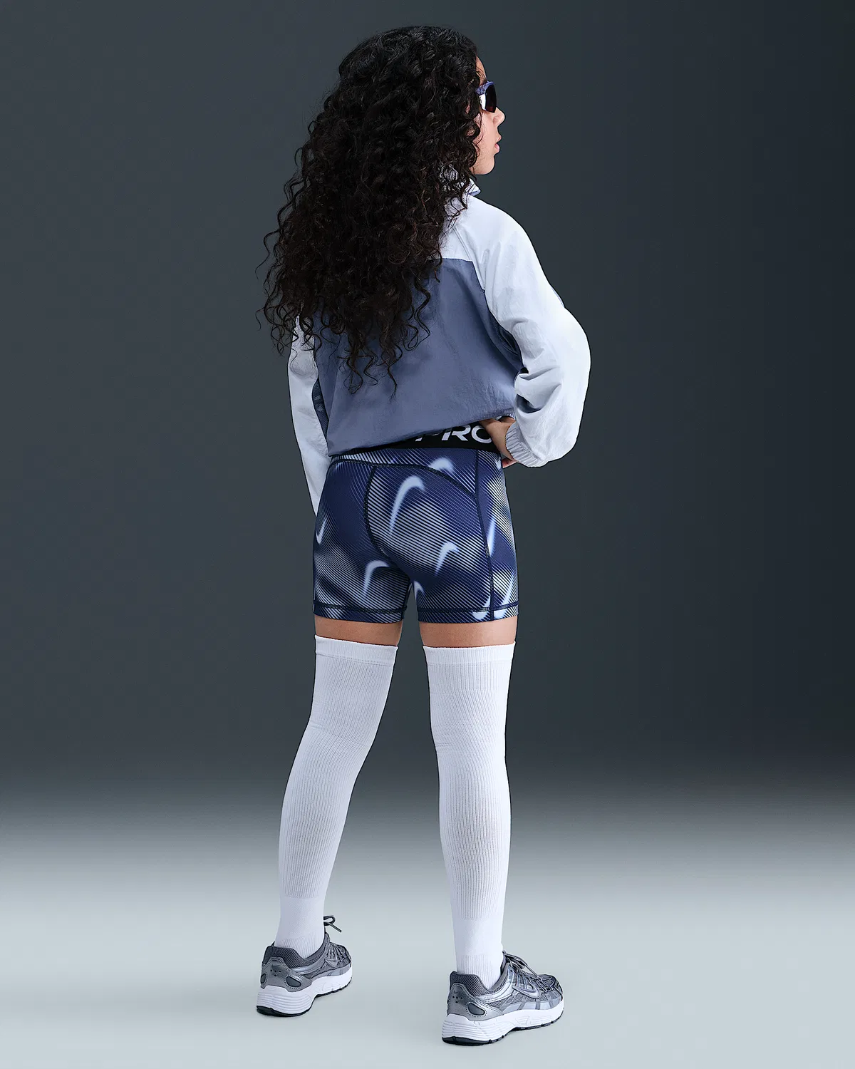 Большие детские (девочки) шорты Nike Pro Dri-FIT 3", Midnight Navy/White — фото 4