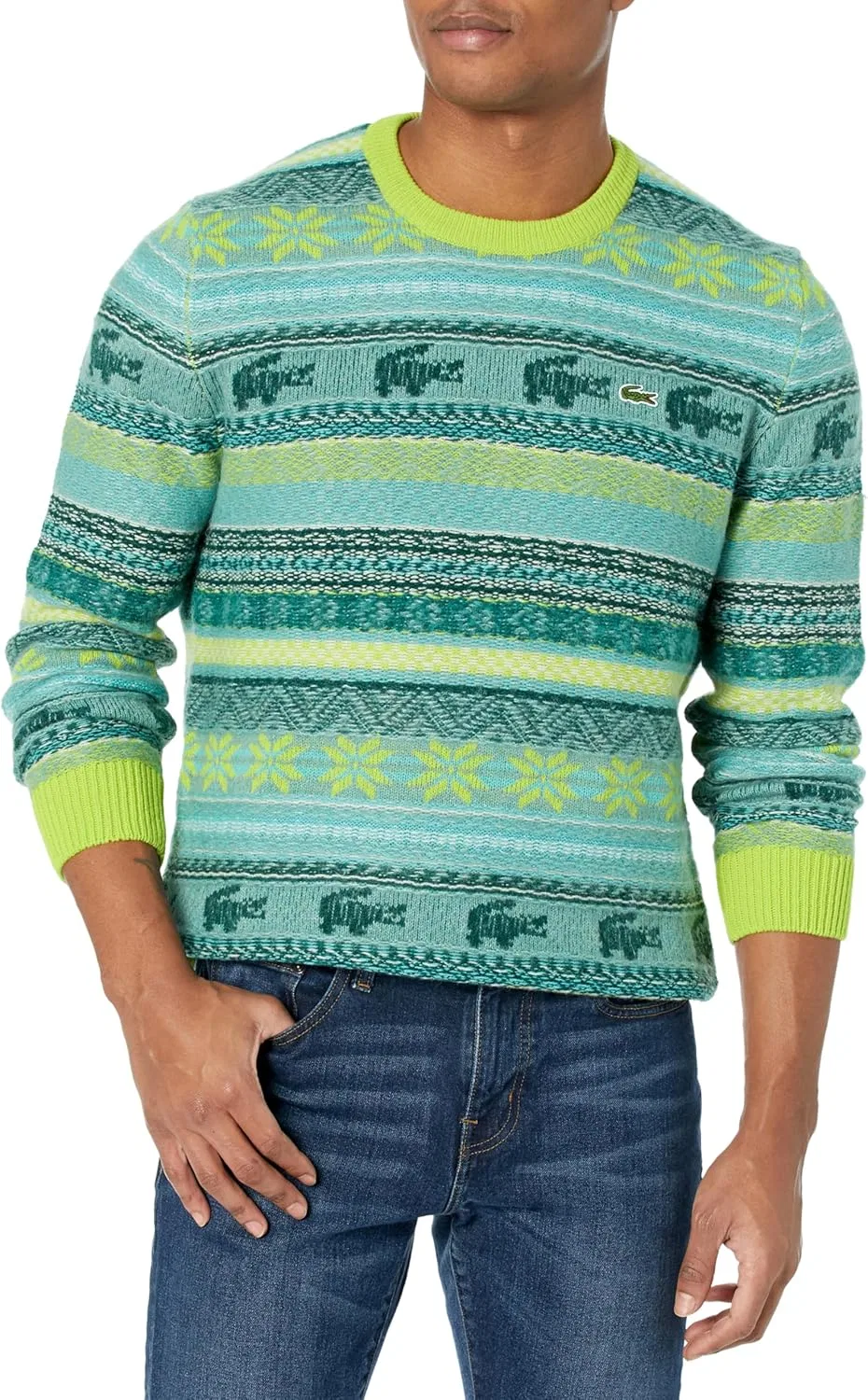 Свитер мужской Lacoste Fair Isle из смеси альпаки и шерсти, вязаный, синий