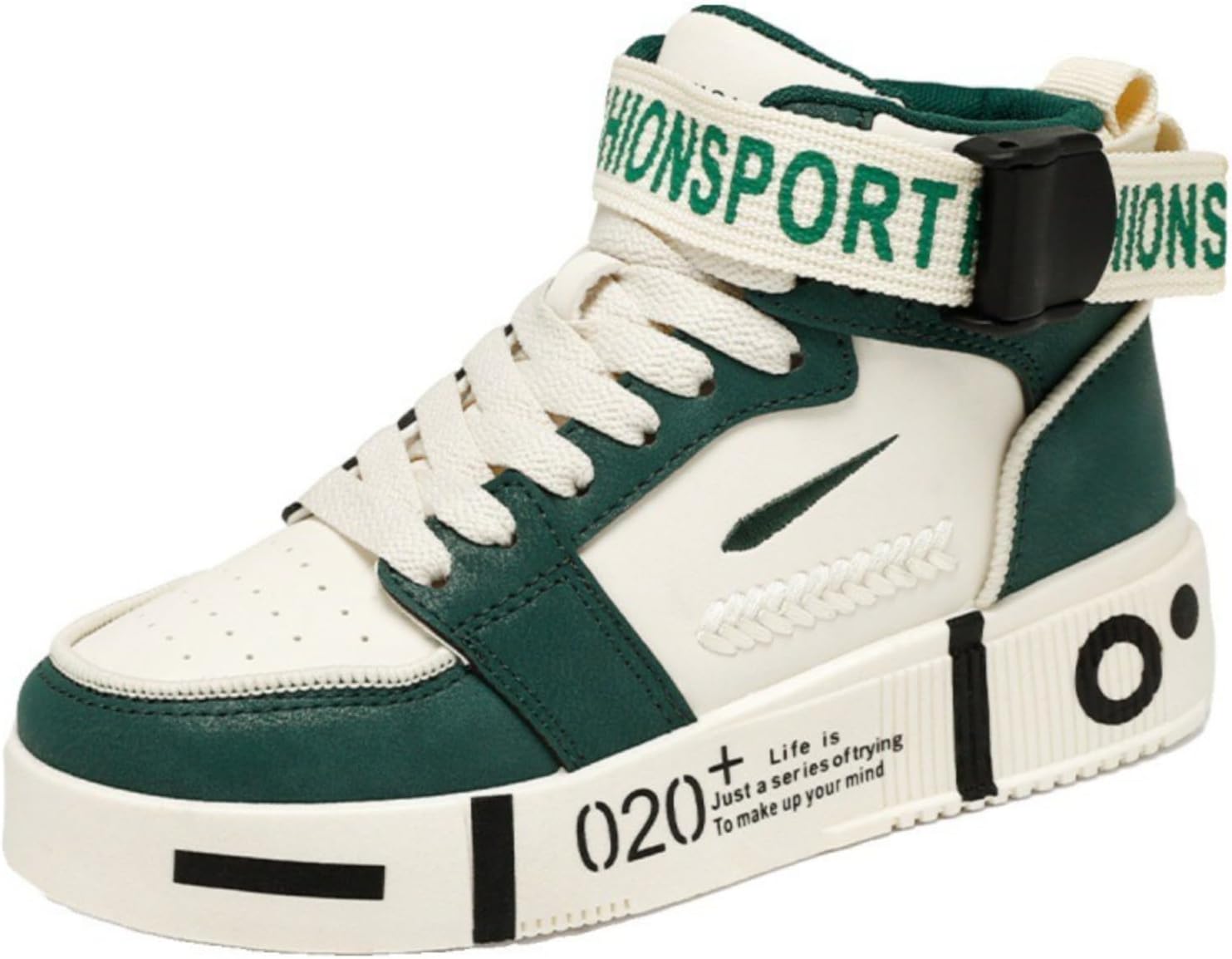 

Высокие кроссовки на шнуровке с платформой для мужчин, кожаные, с плоской подошвой, дышащие, легкие, с круглым носком, удобные, для ходьбы, скейтборда, повседневной носки, в стиле кэжуал, для улицы и активного отдыха Netehadi, зеленый