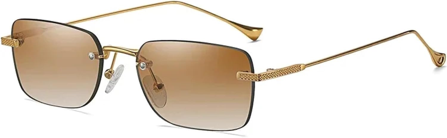 

Солнцезащитные очки с защитой UV400 | Без оправы, маленькие, прозрачные, с градиентным переходом | Для женщин и мужчин, для занятий спортом на открытом воздухе и вождения DSVIGF, Gold Tea