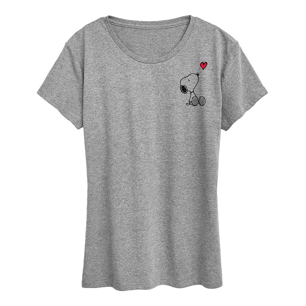 

Женская футболка с рисунком Peanuts Snoopy Heart Licensed Character, цвет Heather Gray