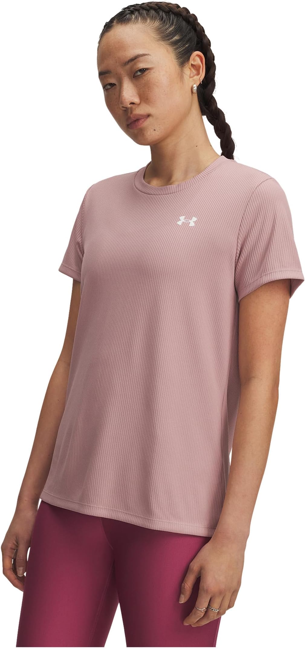 

Футболка Under Armour Tech Ribbed Short Sleeve Crew Neck, цвет Tourmaline Pink/White