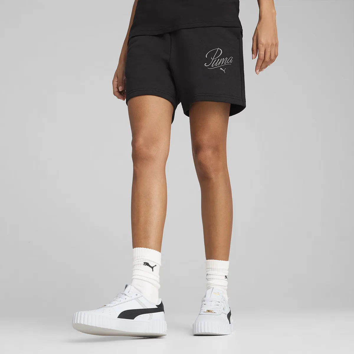 

Шорты с высокой талией Puma ESS SCRIPT, женские шорты 5 дюймов, черный