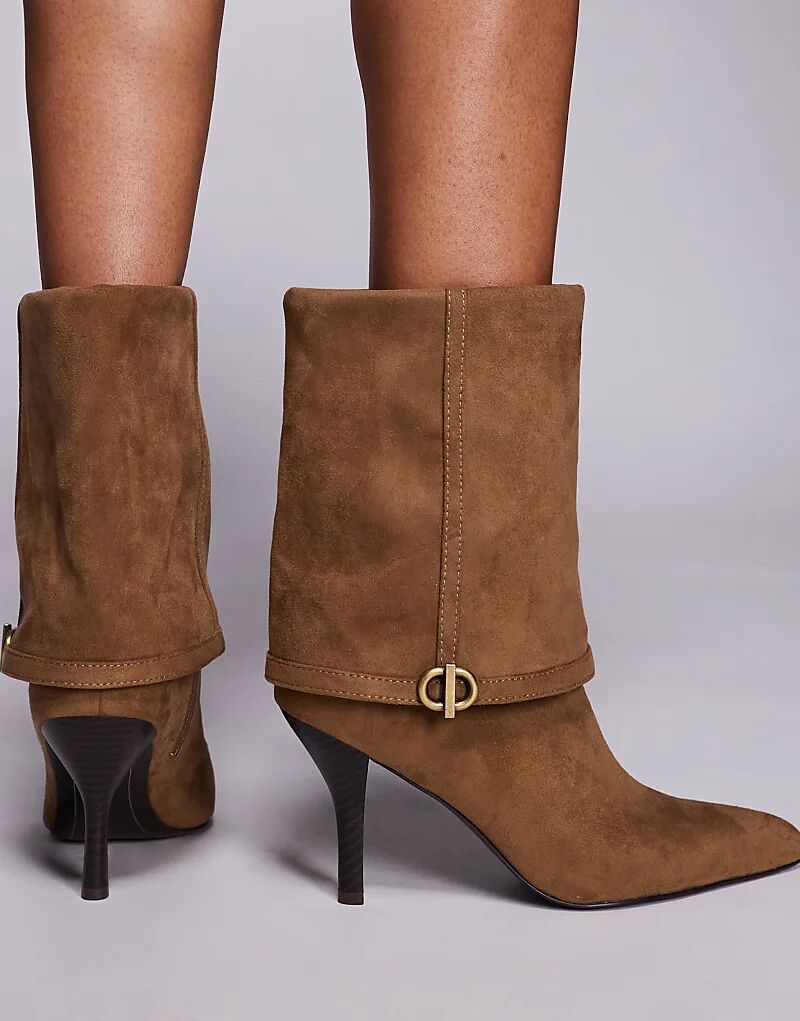 Ботильоны Ella на каблуке с отворотом и пряжкой от ASOS DESIGN из замши песочного цвета — фото 2