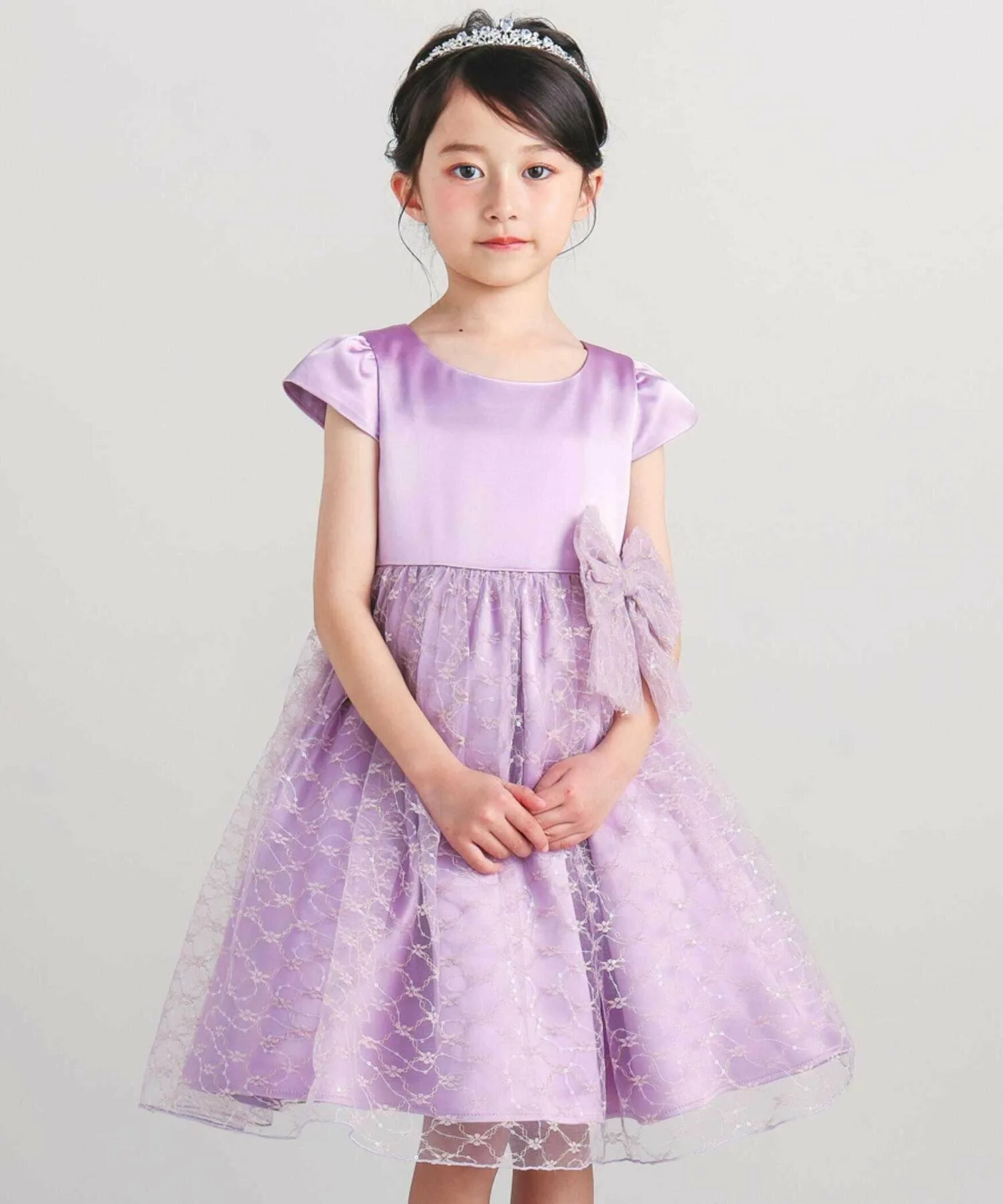 Платье из атласа и тюля с кружевом и панье (95-150 см) BeBe, Purple