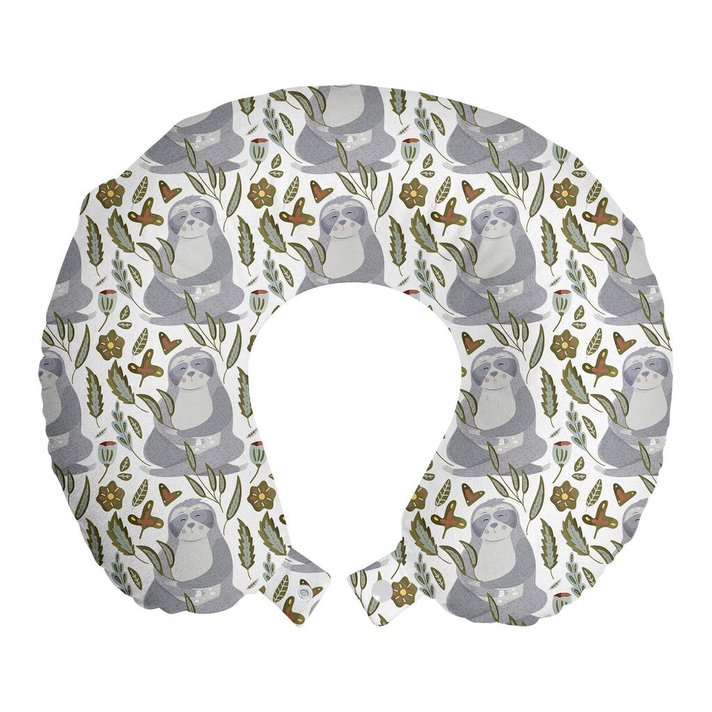 

ABAKUHAUS Sloth Travel Pillow Подушка для шеи, Ленивое животное в осеннем мотиве, пенопластовый дорожный предмет для самолета и автомобиля, 30x30 см, белый и разноцветный