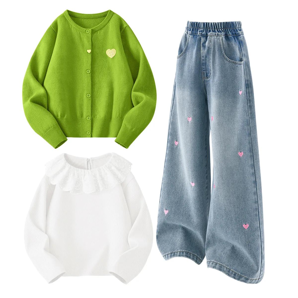 Детский спортивный комплект Casual Sportswear Set Of 3 Disney, solid color grass зеленый+solid color sea salt синий+solid color gardenia белый