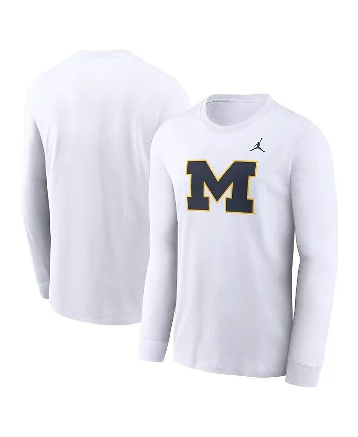 

Мужская белая футболка с длинным рукавом с логотипом Michigan Wolverines Primary Jordan
