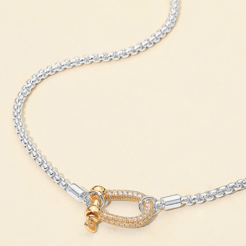 

Ожерелье с подвеской-карабином, украшенное камнем, с цепочкой-коробкой Fashnzfab, Clear, Two Tone