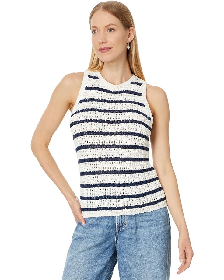 

Свитер Madewell Crochet-Knit Crewneck Tank in Stripe, цвет Bright Ivory Stripe