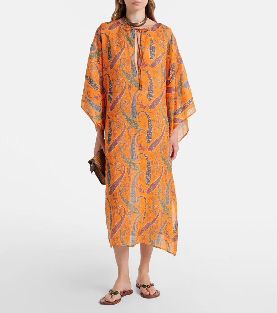 Кафтан из рами с узором пейсли Etro, оранжевый — фото 2