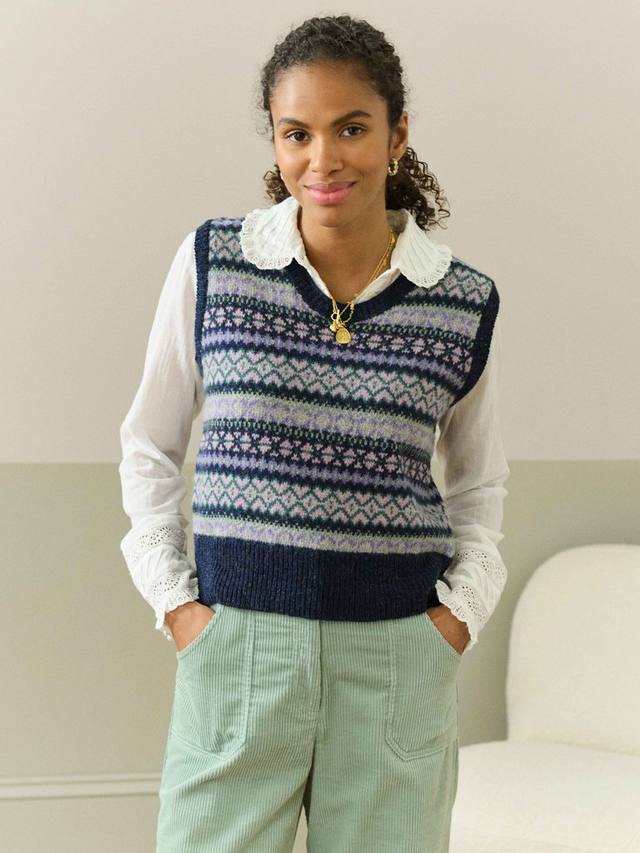 

Майка из чистой шерсти fair isle Brora, темно-синий