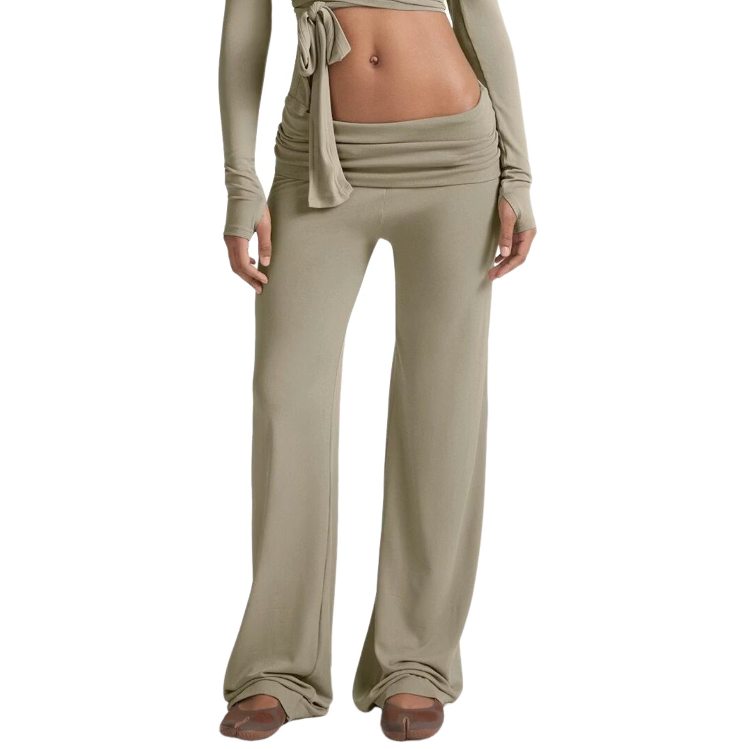 (WMNS) Брюки Nike x SKIMS Stretch Knit Foldover Wide Leg Pant 'Dune' — фото 2