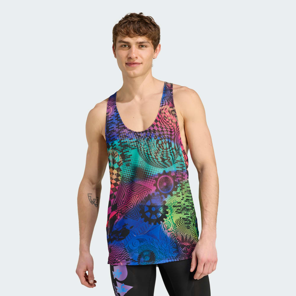 

Спортивный топ Adidas x Jeremy Scott Allover Print Tank Top, цвет Acid Yellow/Semi Lucid Fuchsia/Active Purple