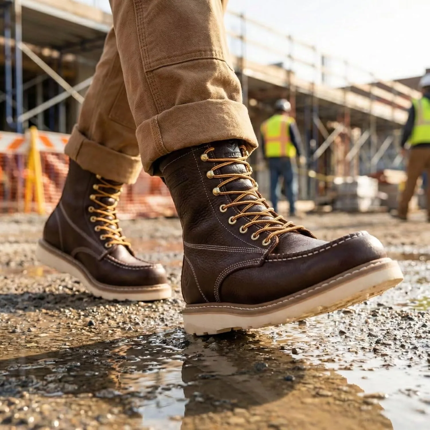 Рабочие ботинки SUREWAY Goodyear Welt на танкетке для мужчин, высота каблука 20,3 см, мягкая передняя часть, высококачественная натуральная кожа, защитные рабочие ботинки/обувь, удобная стелька, маслоотталкивающие/противоскользящие — фото 3