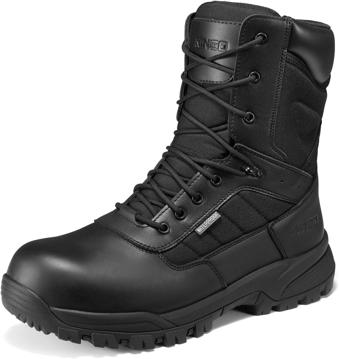 

Мужские ботинки NINGO с композитным носком, водонепроницаемые, с боковой молнией, противоскользящие и с защитой от проколов, легкий дизайн, 20 см кожаные защитные обувь для строительства, промышленности и активного отдыха, черный