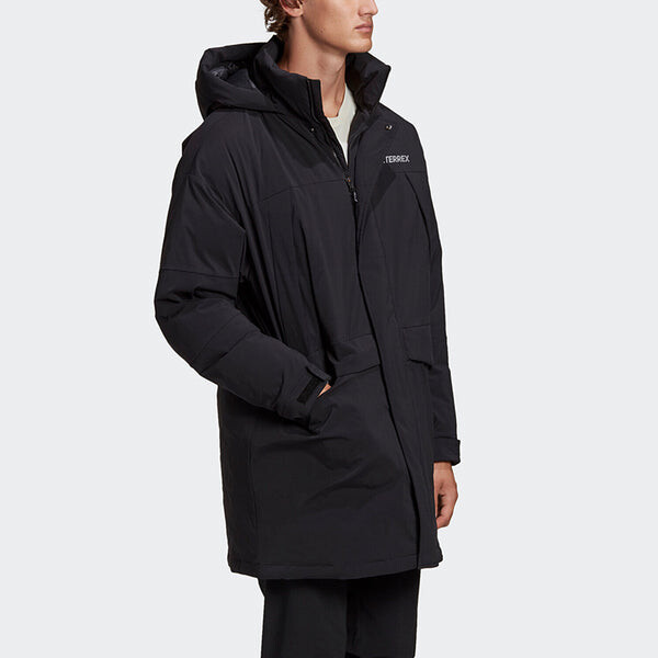 Пуховик adidas Xplr Dwn Praka Stay Warm mid-length hooded down Jacket Black, черный — фото 4