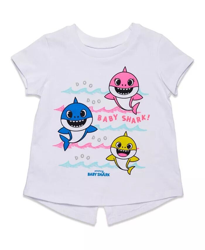 Комплект одежды из футболки и шорт с рисунком Baby Shark для маленьких девочек Pinkfong, мультиколор — фото 2