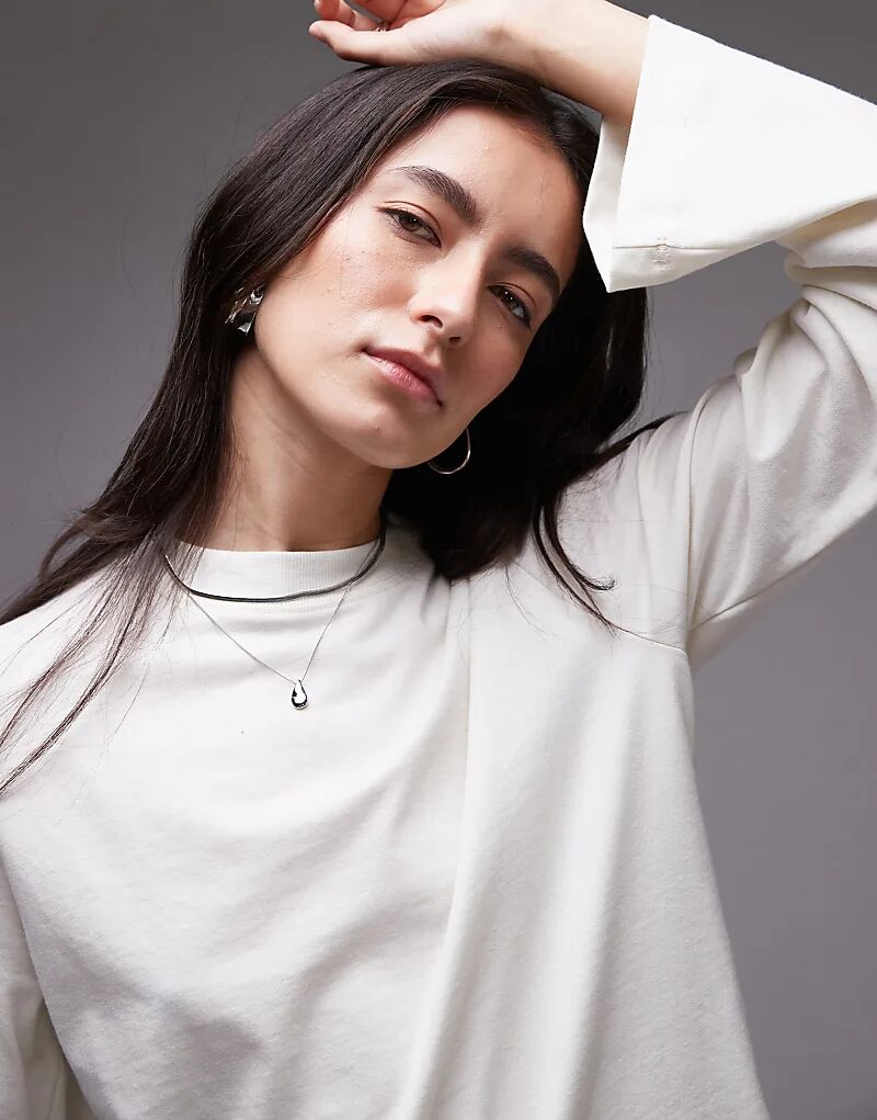 

Чистый топ из джерси с длинными рукавами в оттенке белого Topshop