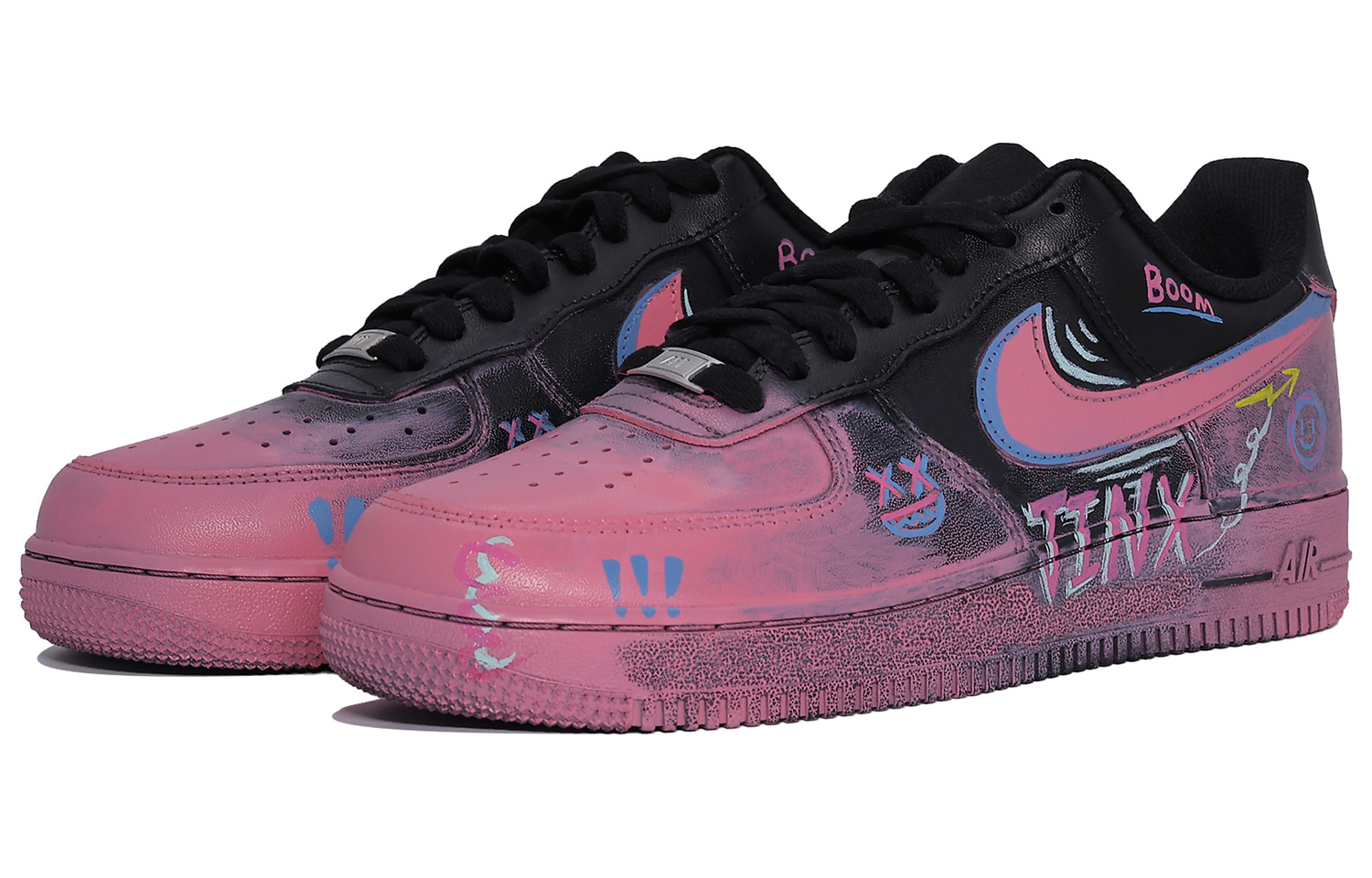 Nike Кроссовки Air Force 1 с амортизацией, износостойкие, низкие, для скейтбординга, унисекс, черный с розовым — фото 4