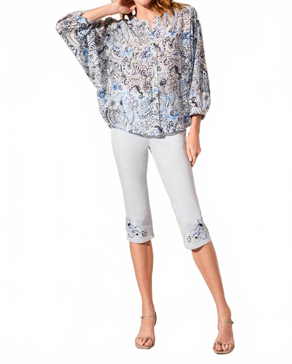 

Синяя струящаяся блузка с рукавами «летучая мышь» TRIBAL, синий