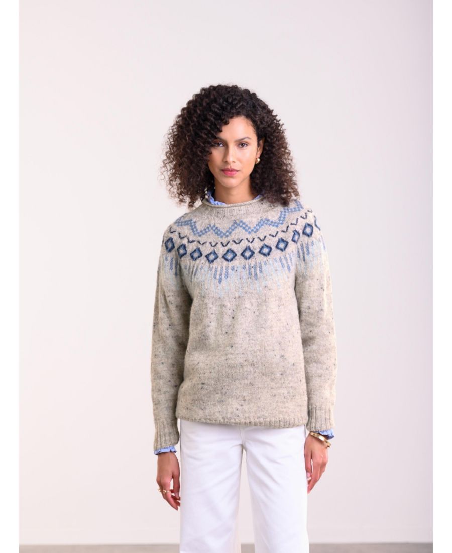 

Женский свитер из британской шерсти с узором Фэр-Айл Celtic & Co, Oatmeal fleck
