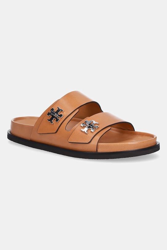 Кожаные шлепанцы T Lock Sport Slide Tory Burch, коричневый