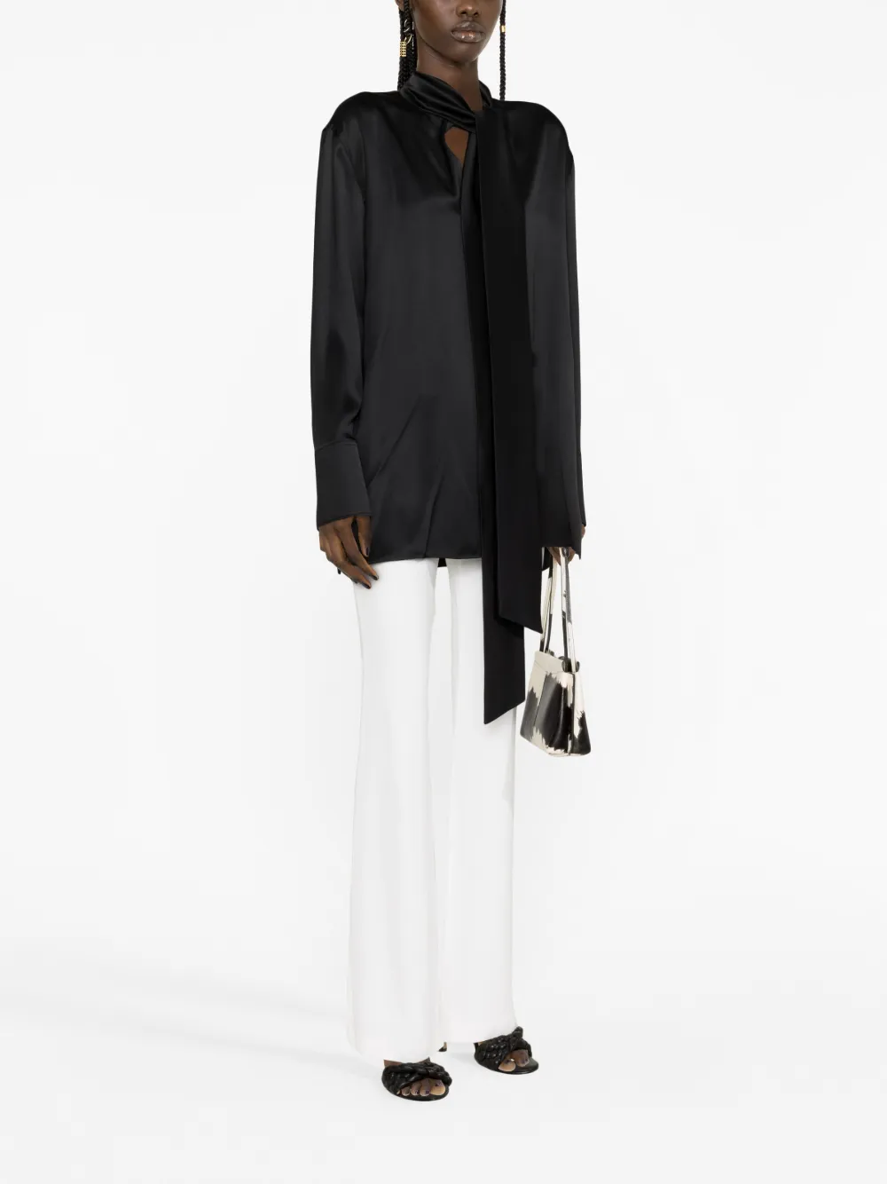 Атласная блузка с завязками JIL SANDER, черный — фото 3