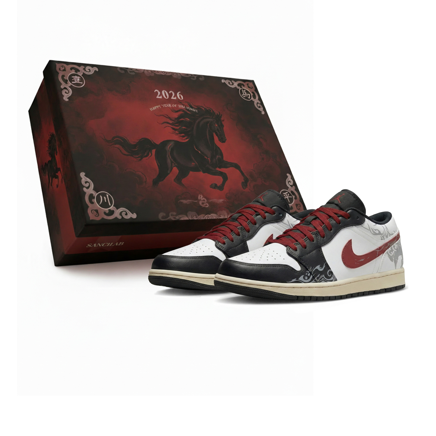 

Air 1 Low CNY Horse Year, Three Times Laboratory, Phoenix Fireworks, Box Abrasion Resistant Low top Jordan, красный