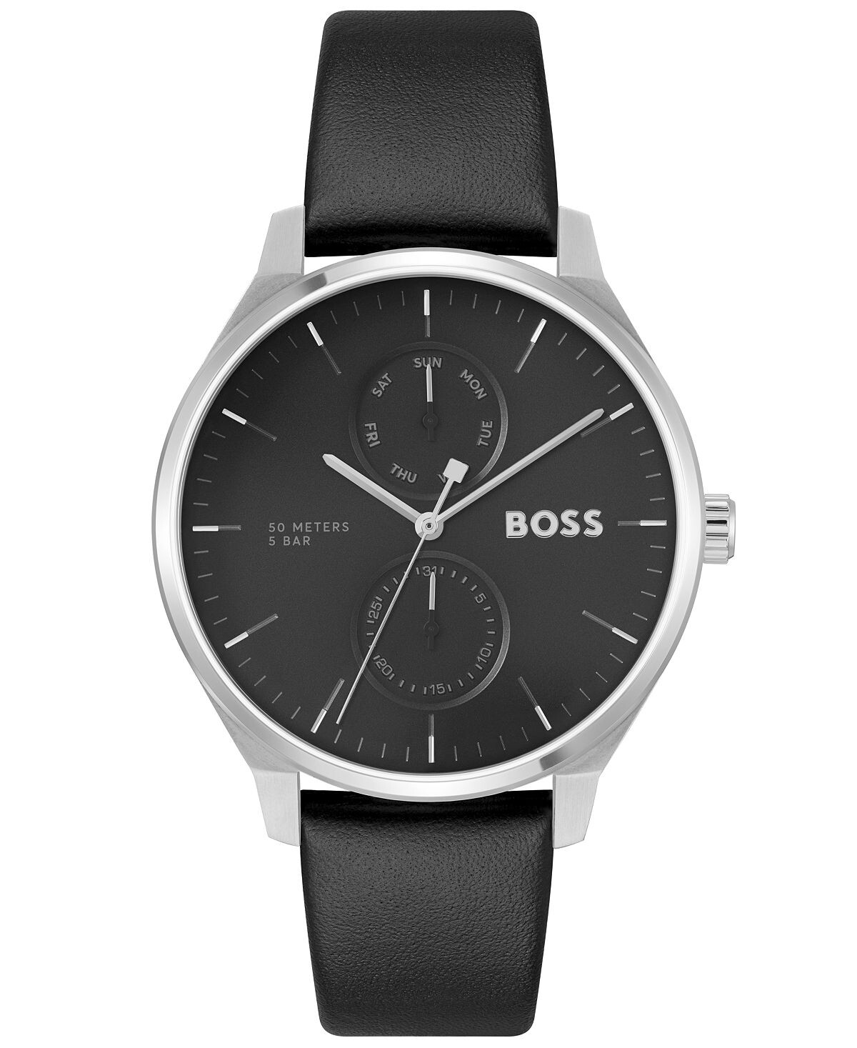 

Мужские кварцевые многофункциональные черные кожаные часы Tyler 43 мм BOSS