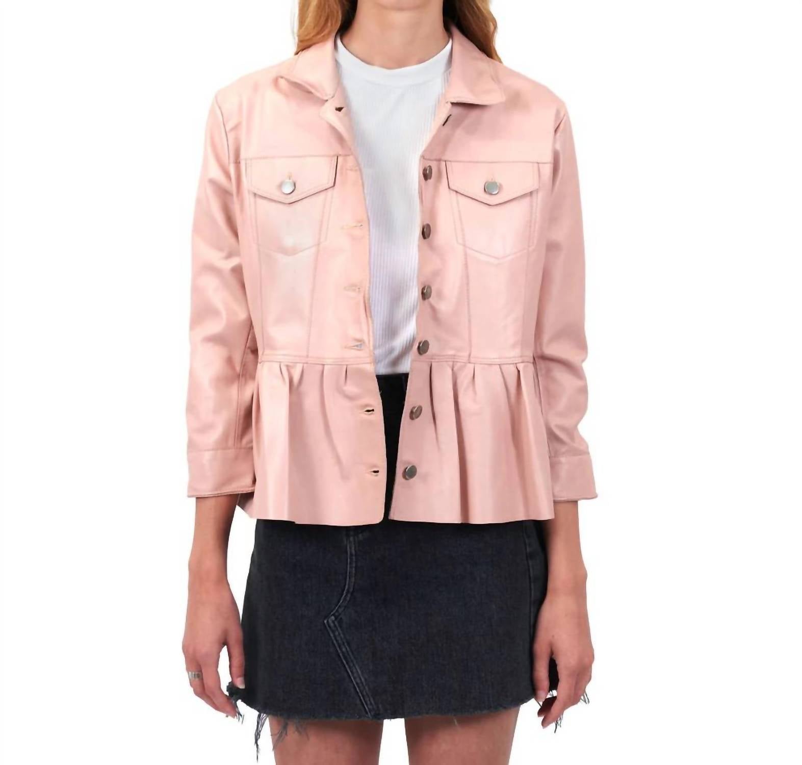 

Пиджак из полированной кожи Brie Peplum в цвете Petal jakett
