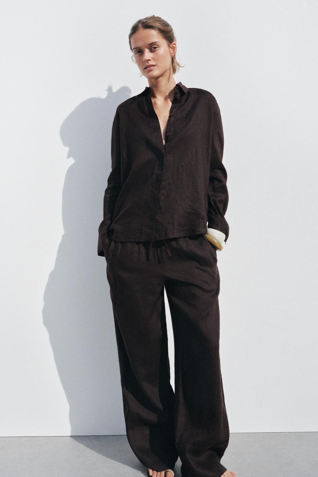 

Брюки палаццо из 100% льна ZARA, коричневый