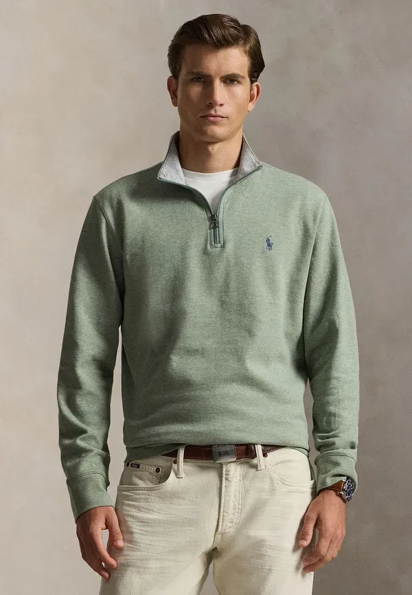 Свитер поло с четверть-застежкой-молнией Polo Ralph Lauren, зелёный меланж