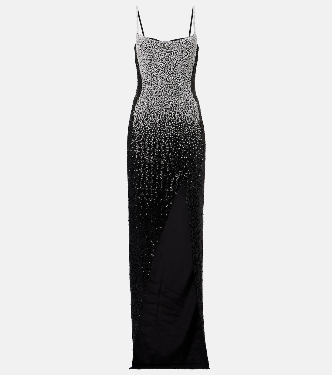 Украшенное креповое платье Balmain, Noir/Blanc