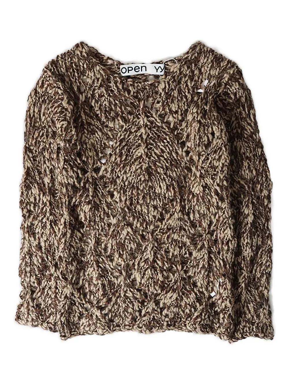 

Свитер с узором аргел и ажурной вязкой Open YY, коричневый