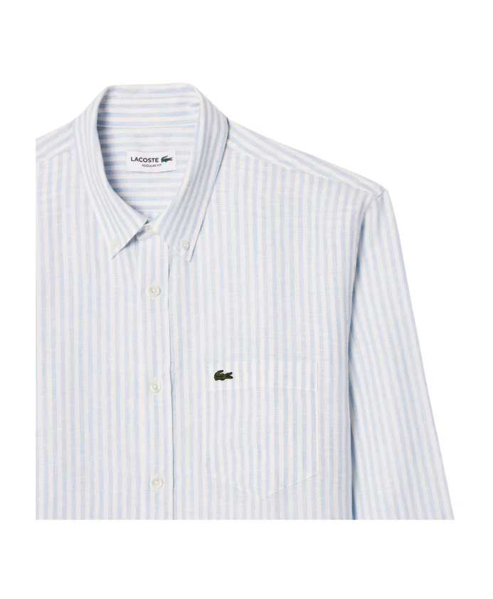 Прозрачная голубая полосатая льняная рубашка Lacoste, синий — фото 2