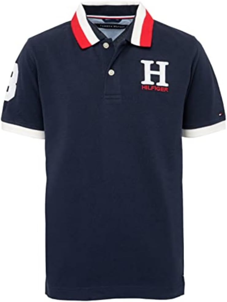 

Рубашка-поло Tommy Hilfiger для мальчиков с коротким рукавом из высококачественного пике, застежка на пуговицы, мягкая и удобная, Mast Navy
