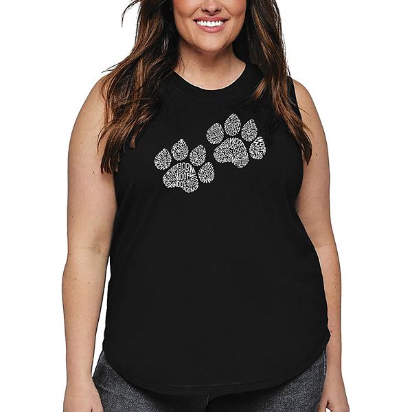 

Женская футболка plus size с принтом Woof Paw Prints La Pop Art, Black