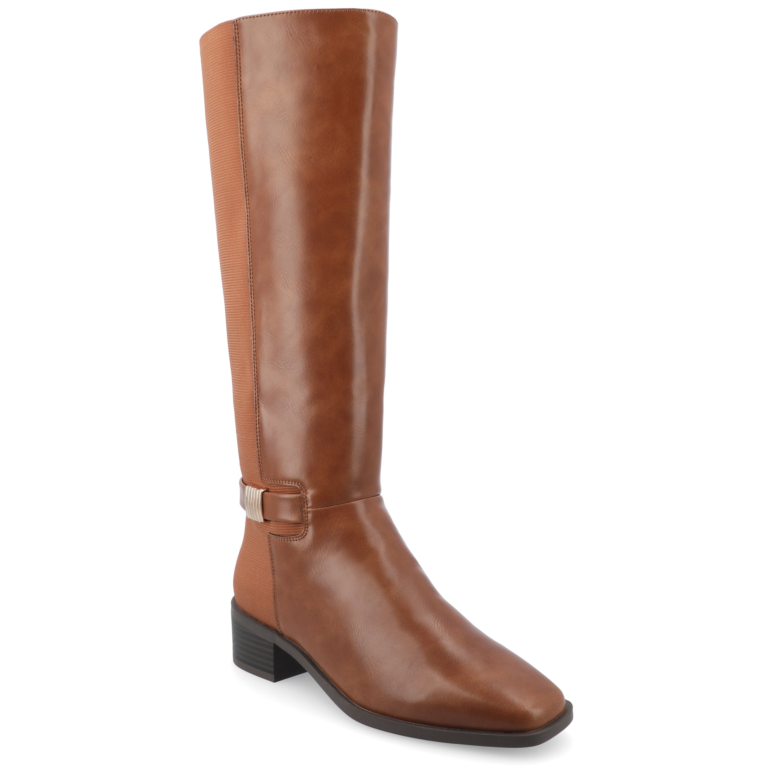 Journee Collection Широкий размер Широкая голень Женские сапоги Londyn Tru Comfort с пенопластовой стелькой и квадратным носком на блочном каблуке, Cognac