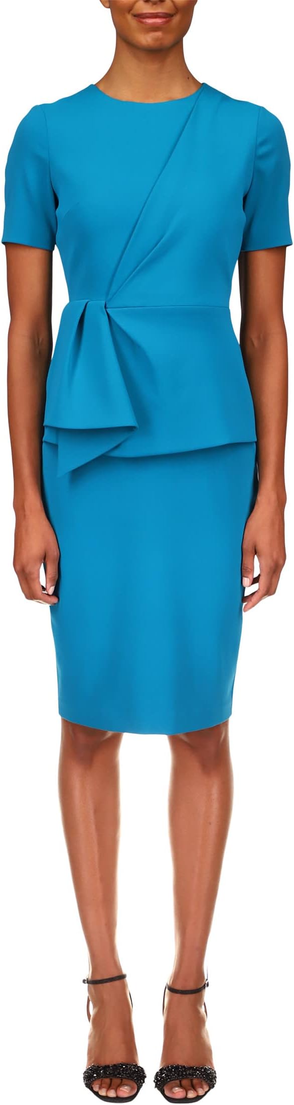 

Платье Badgley Mischka Short Sleeve Draped Peplum Dress, цвет Deep Aqua