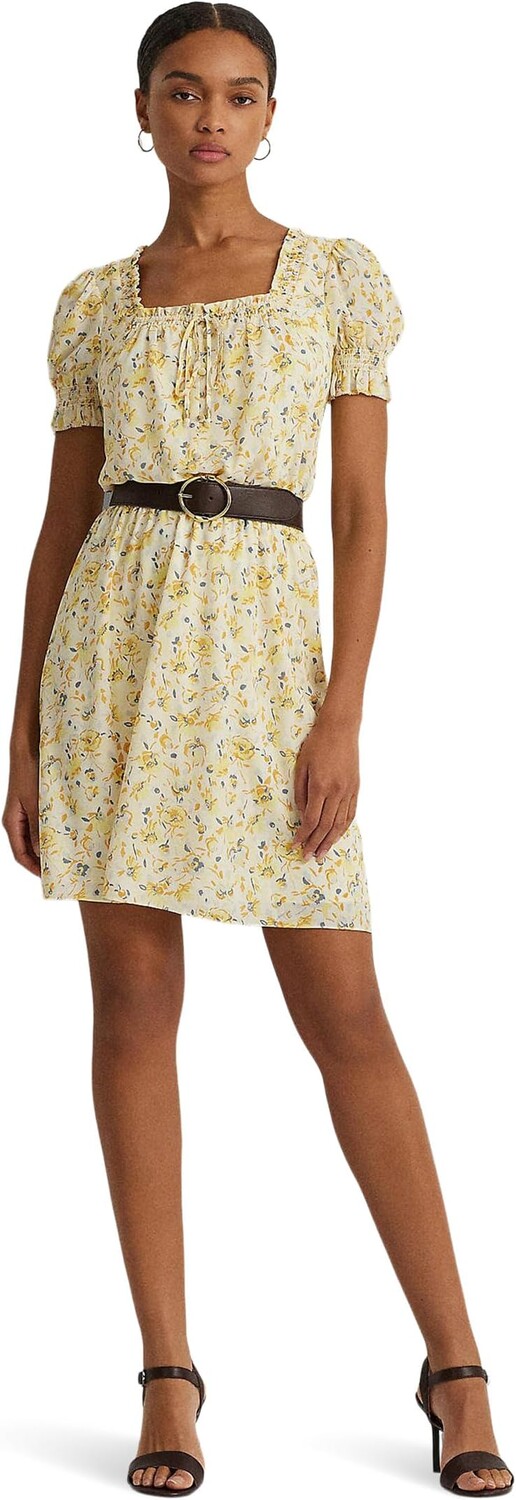 

Платье LAUREN Ralph Lauren Floral Georgette Puff-Sleeve Dress, цвет Cream/Yellow Multi