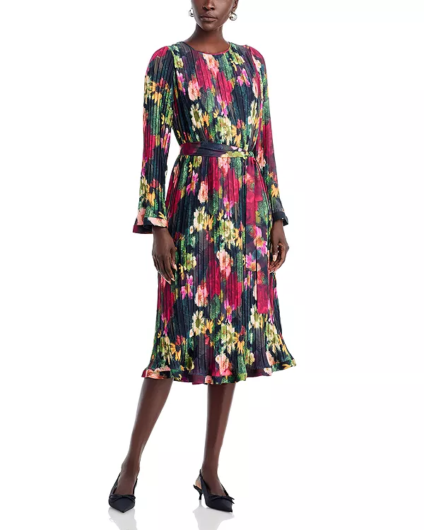 

Платье с круглым вырезом и плиссировкой T Tahari, мультиколор