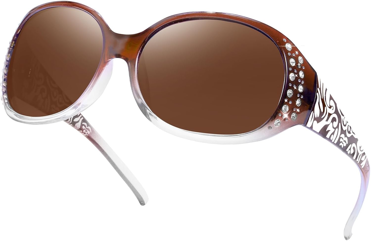 

Женские поляризованные солнцезащитные очки IGnaef с украшениями из страз, защита от УФ-излучения UV400, подходят для вождения, рыбалки и покупок, C02 Gradient Brown | Brown Tinted