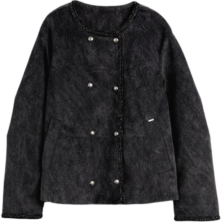 

ELLE Пуховик Women's Medium Gray с круглым вырезом, вдохновленный Chanel